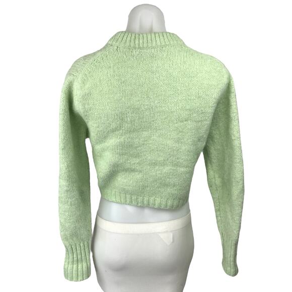 Zara Women's Green Balloon Long Sleeve Knit Mock Neck Cropped Sweater Top Size S - Picture 2 of 4